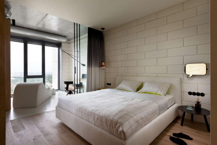 interieurontwerp van een slaapkamer gecombineerd met een loggia