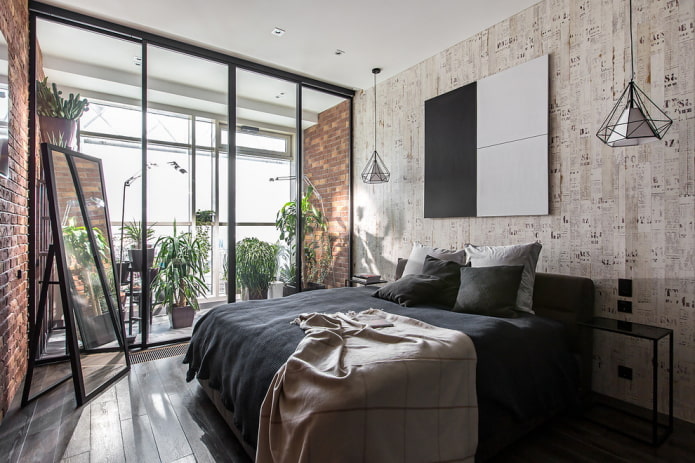interieurontwerp van een slaapkamer gecombineerd met een loggia