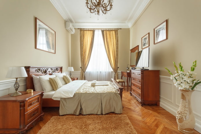 beigebruin slaapkamerinterieur