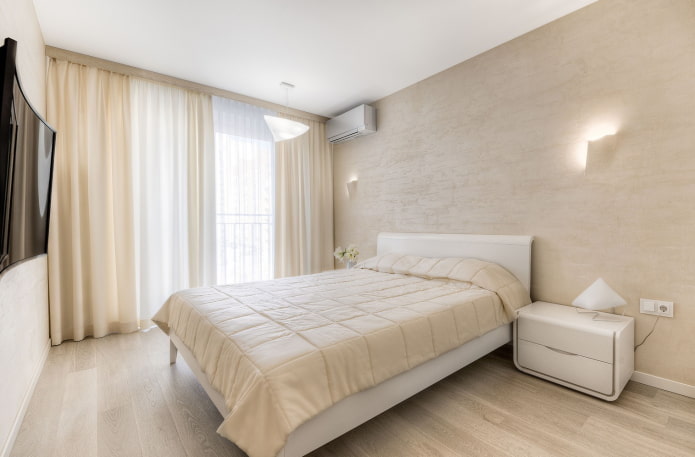 wit en beige slaapkamerinterieur