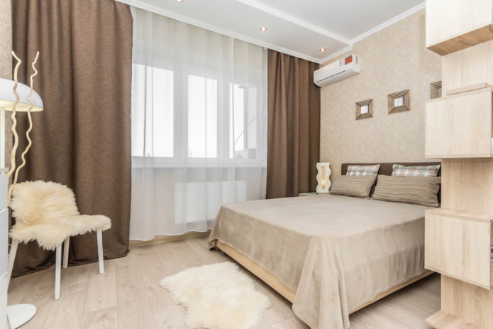 beigebruin slaapkamerinterieur