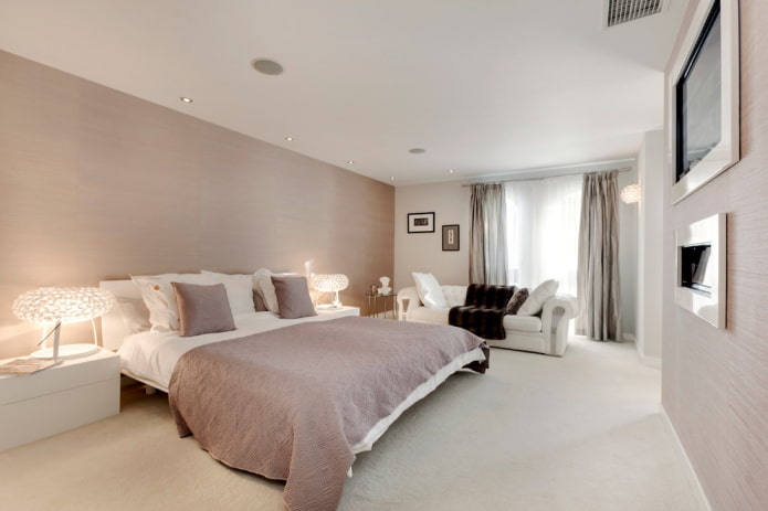 wit en beige slaapkamerinterieur