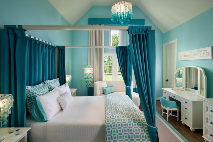 slaapkamer in turquoise tinten