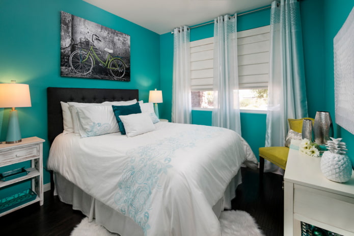 textiel en decoratie in de turquoise slaapkamer