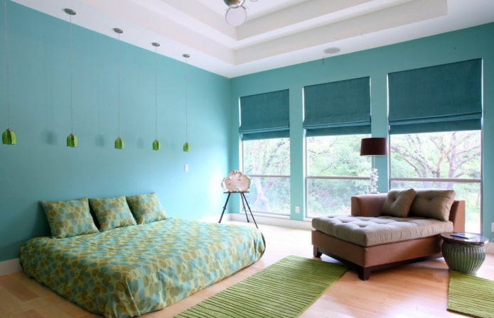 turquoise slaapkamerinterieur