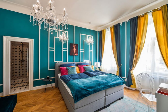 textiel en decoratie in de turquoise slaapkamer
