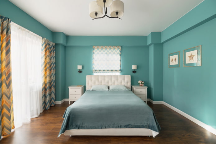 turquoise slaapkamerinterieur