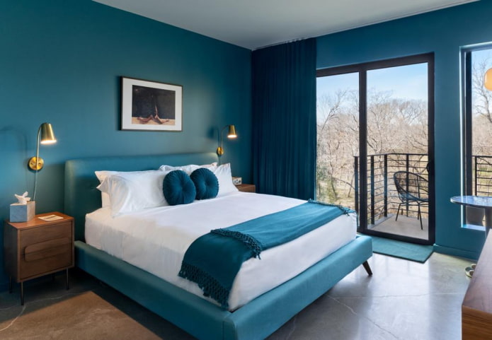 verlichting in het interieur van een turquoise slaapkamer