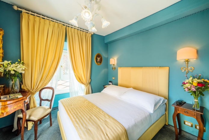 meubels in het interieur van een turquoise slaapkamer slaapkamer