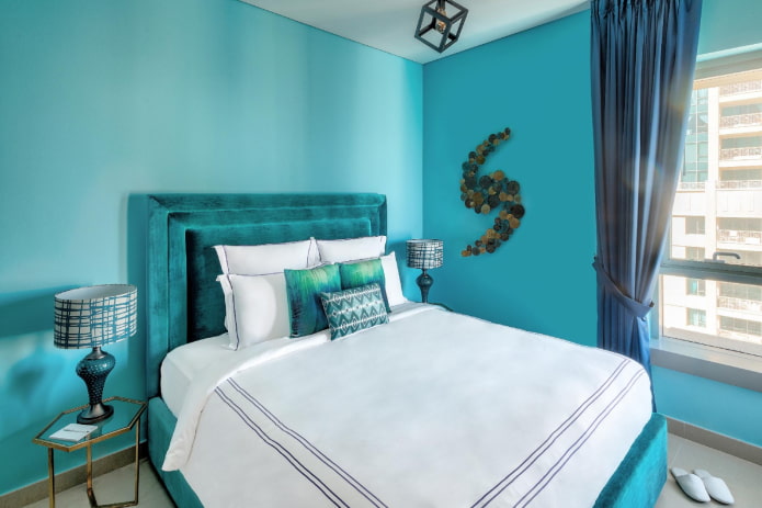 slaapkamer in turquoise tinten