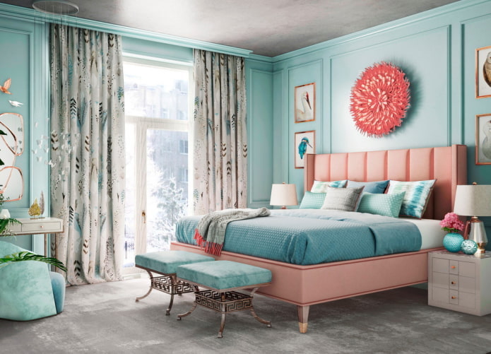 roze en blauw slaapkamerinterieur