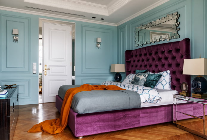lila-blauw slaapkamerinterieur
