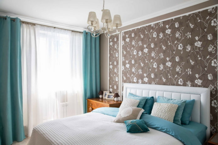 bruin en blauw slaapkamerinterieur
