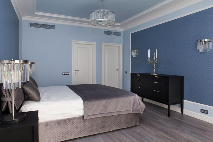 blauw-lichtblauw slaapkamerinterieur