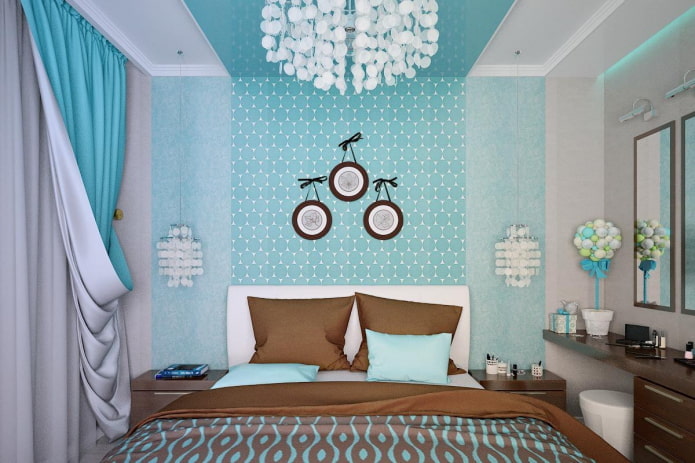 bruin en blauw slaapkamerinterieur