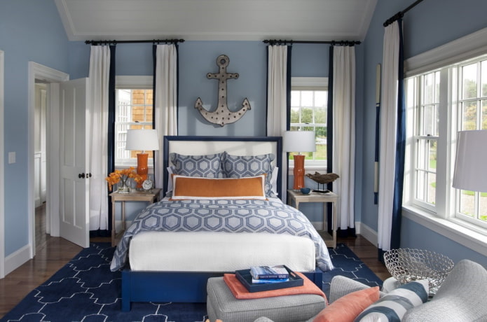 interieur van een blauwe slaapkamer in een marineblauwe slaapkamer style