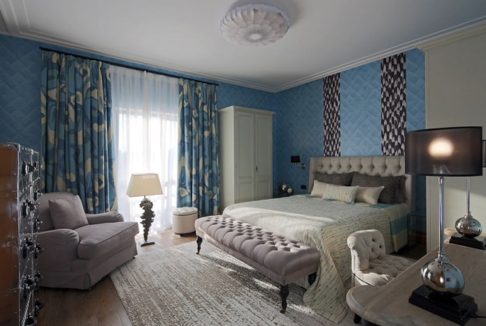 tinten blauw in het interieur van de slaapkamer