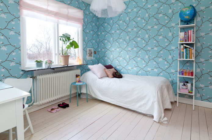 decoratie in het interieur van een blauwe slaapkamer