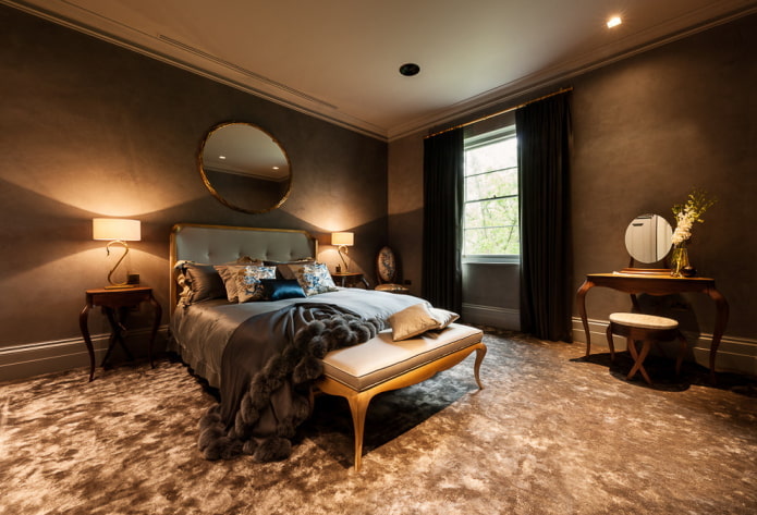 slaapkamerinterieur in bruine tinten
