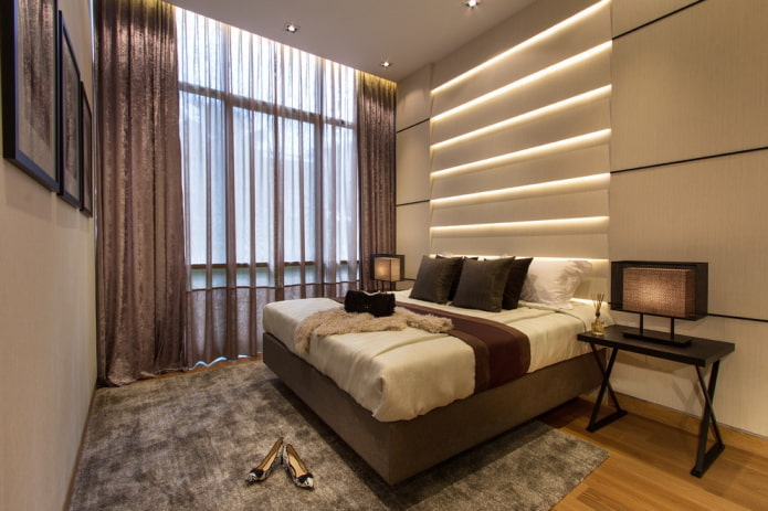 interieur van een beige en bruine slaapkamer