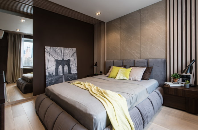 meubels in het interieur van een bruine slaapkamer