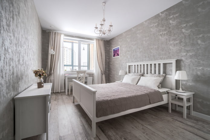 grijs en wit slaapkamerinterieur