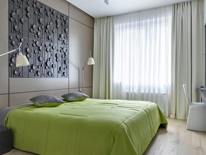 grijsgroen slaapkamerinterieur