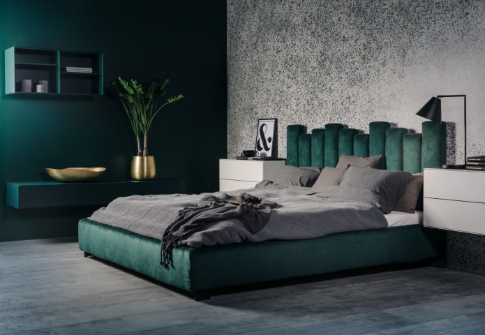grijsgroen slaapkamerinterieur
