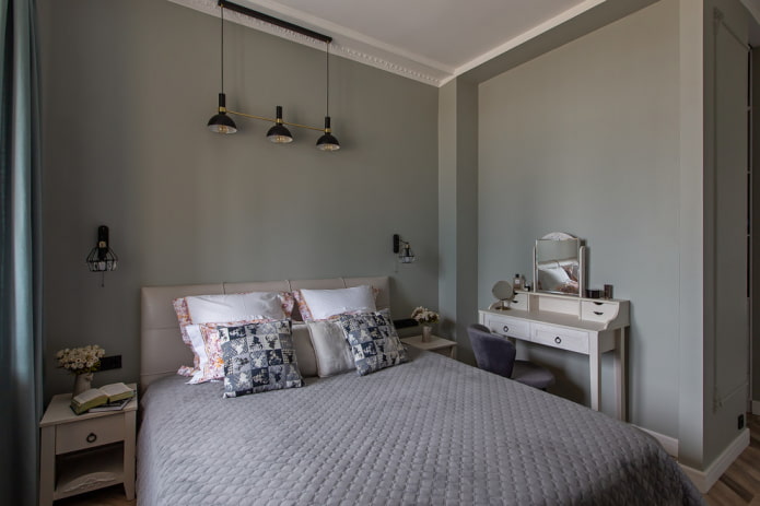 interieurontwerp van een grijze slaapkamer