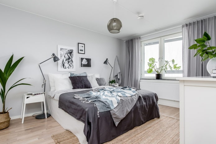 plafonddecoratie in de slaapkamer in Scandinavische stijl
