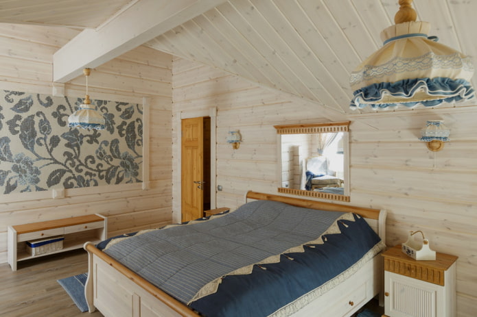kleurenschema van de slaapkamer in een rustieke landelijke stijl