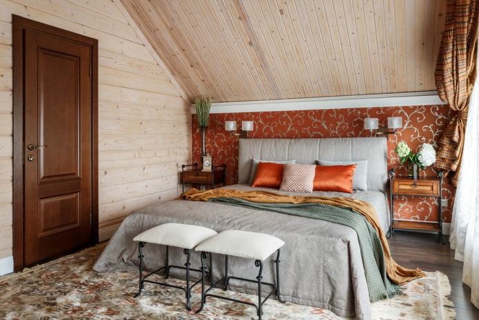 kleurenschema van de slaapkamer in een rustieke landelijke stijl
