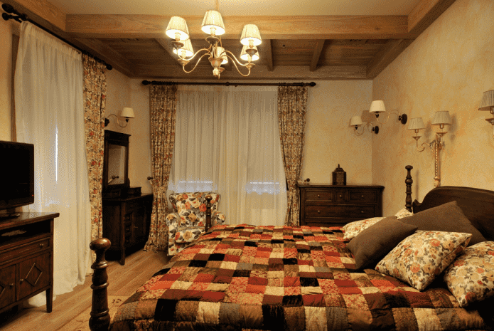 verlichting in de slaapkamer in landelijke stijl