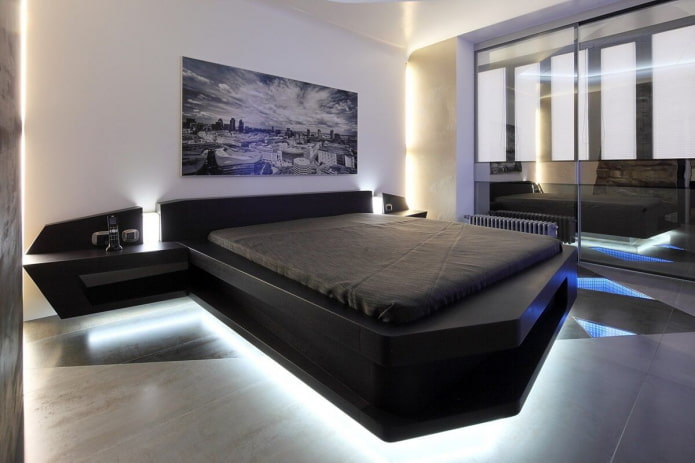 meubels in het slaapkamerinterieur in hightech stijl
