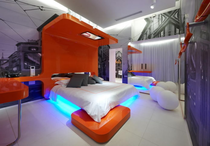 meubels in het slaapkamerinterieur in hightech stijl