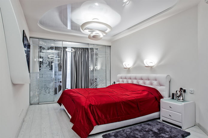 textiel in het interieur van de slaapkamer in hightech-stijl