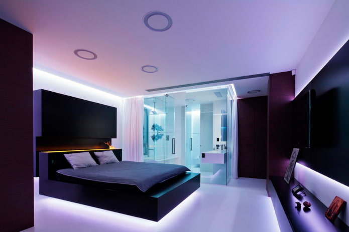 meubels in het interieur van de slaapkamer in hightech-stijl