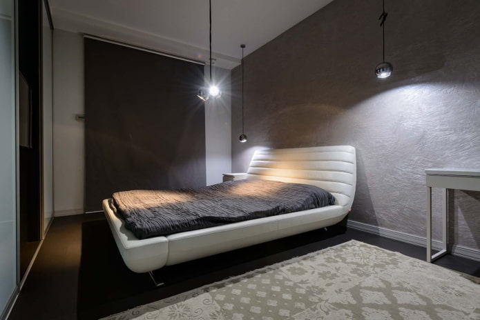 verlichting in het slaapkamerinterieur in hightech-stijl