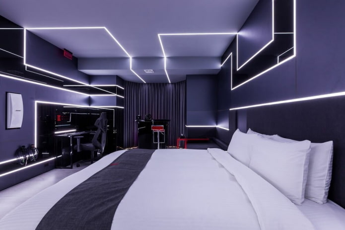 kleurenpalet van de slaapkamer in de stijl van hightech