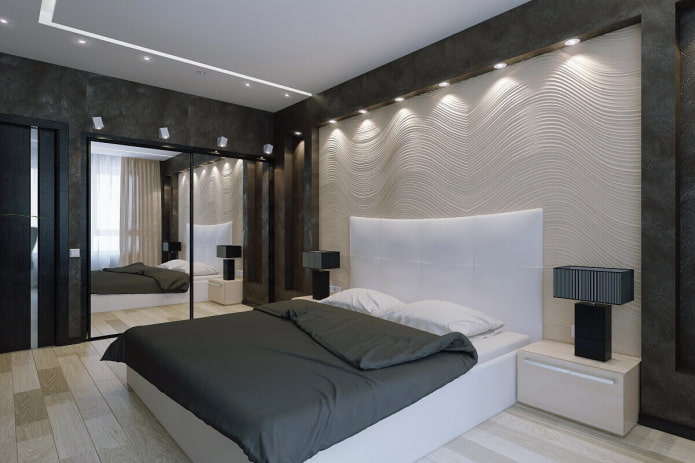 verlichting in het slaapkamerinterieur in hightech-stijl