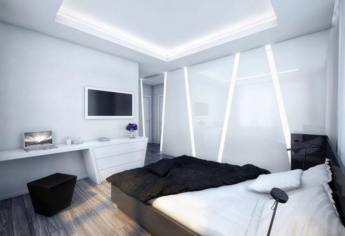 verlichting in het slaapkamerinterieur in hightechstijl