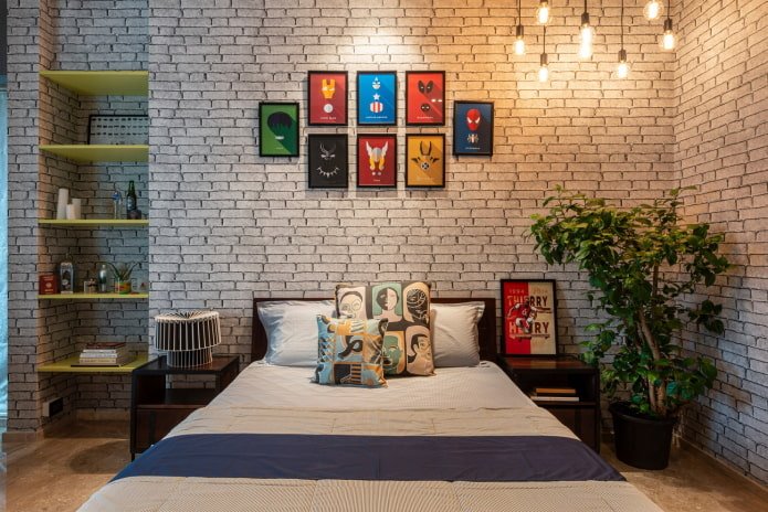muurdecoratie in de slaapkamer in industri?le stijl