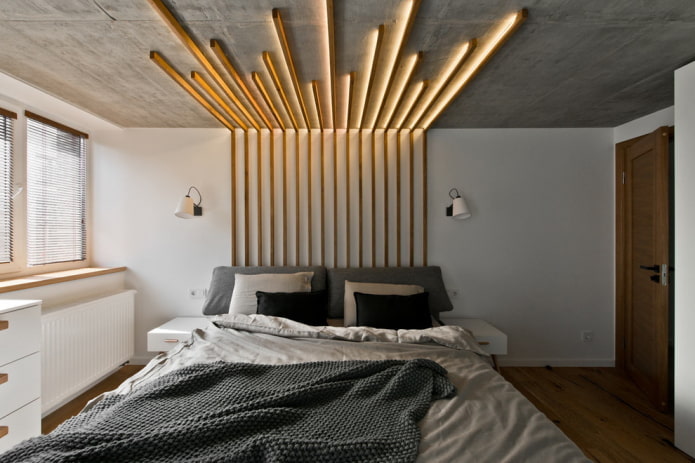 plafonddecoratie in de slaapkamer in industri?le stijl