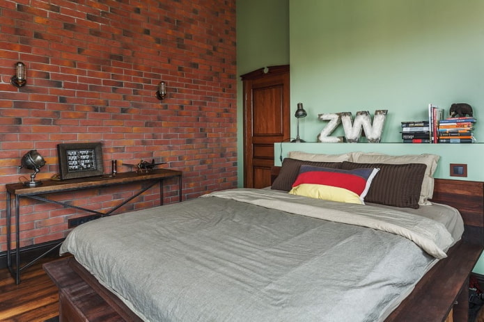 muurdecoratie in de slaapkamer in industri?le stijl