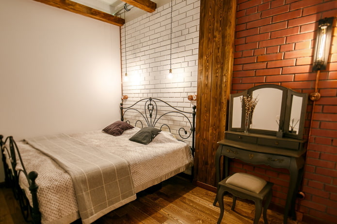 meubels in het interieur van een slaapkamer in een industri?le stijl