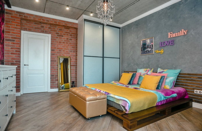 meubels in het interieur van de slaapkamer in industri?le stijl