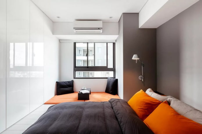 Textiel in het interieur van de slaapkamer in minimalistische stijl