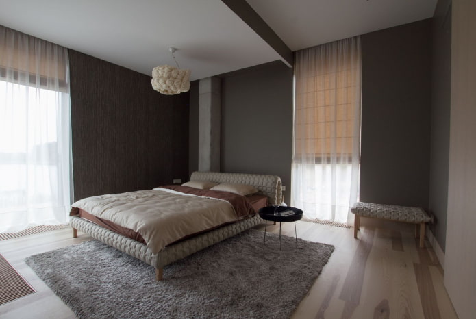 textiel in het interieur van de Slaapkamer in minimalistische stijl