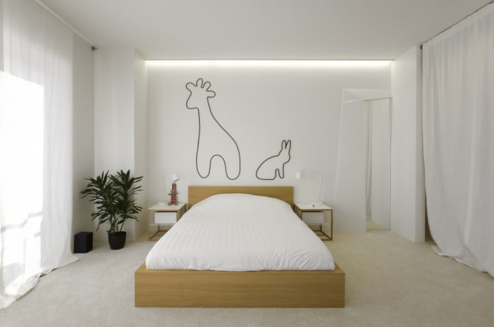 decoratie in het interieur van de slaapkamer in een minimalistische stijl