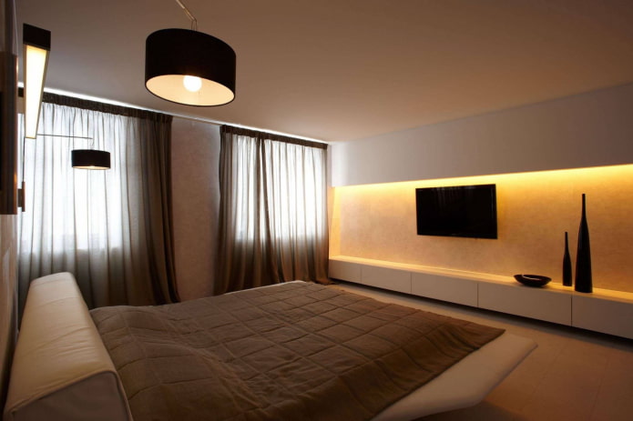 verlichting in het interieur van de slaapkamer in een minimalistische stijl